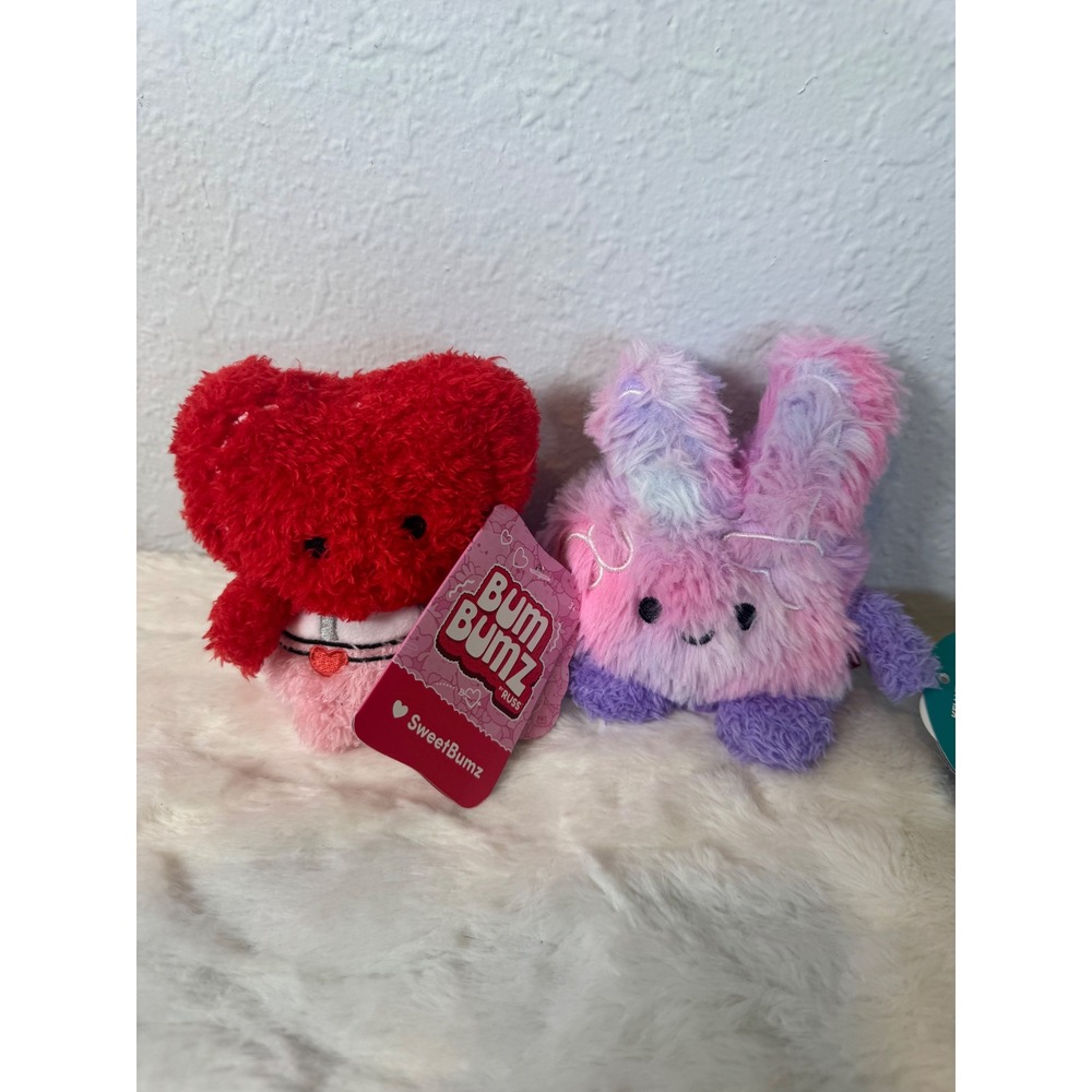 BumBumz by Russ SweetBumz Plush Heart and Bunny Set Red Pink Purple 4.5 Inch